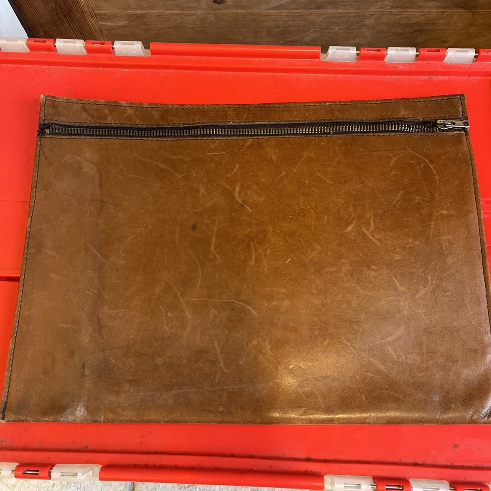 Vintage Portfolio Brown Leather Zip Up Document Holder Soft Sided Zip 15x11"